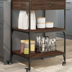 Trolleys*vidaXL Keukentrolley 60x48x89,5 cm bewerkt hout ig bruin eikenkleur