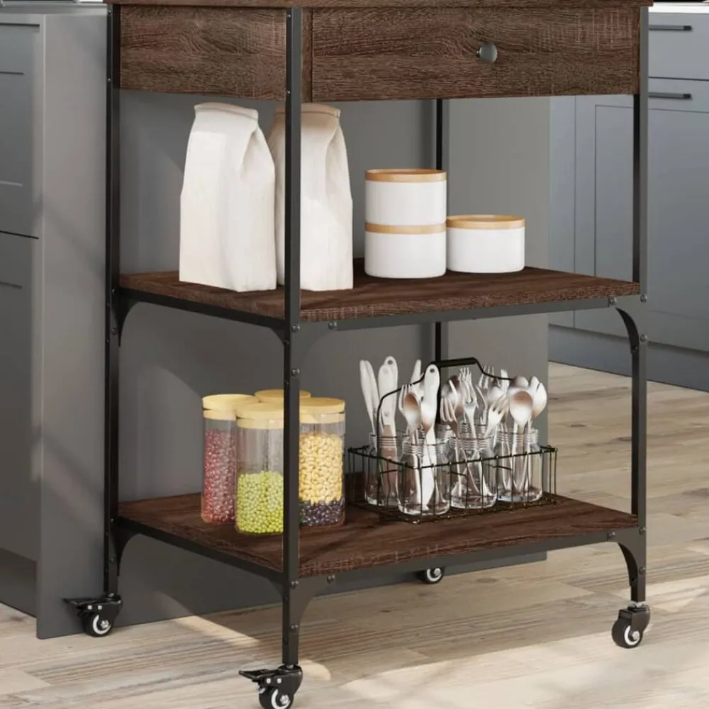 Trolleys*vidaXL Keukentrolley 60x48x89,5 cm bewerkt hout ig bruin eikenkleur