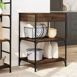 Trolleys*vidaXL Keukentrolley 60x48x89,5 cm bewerkt hout ig bruin eikenkleur