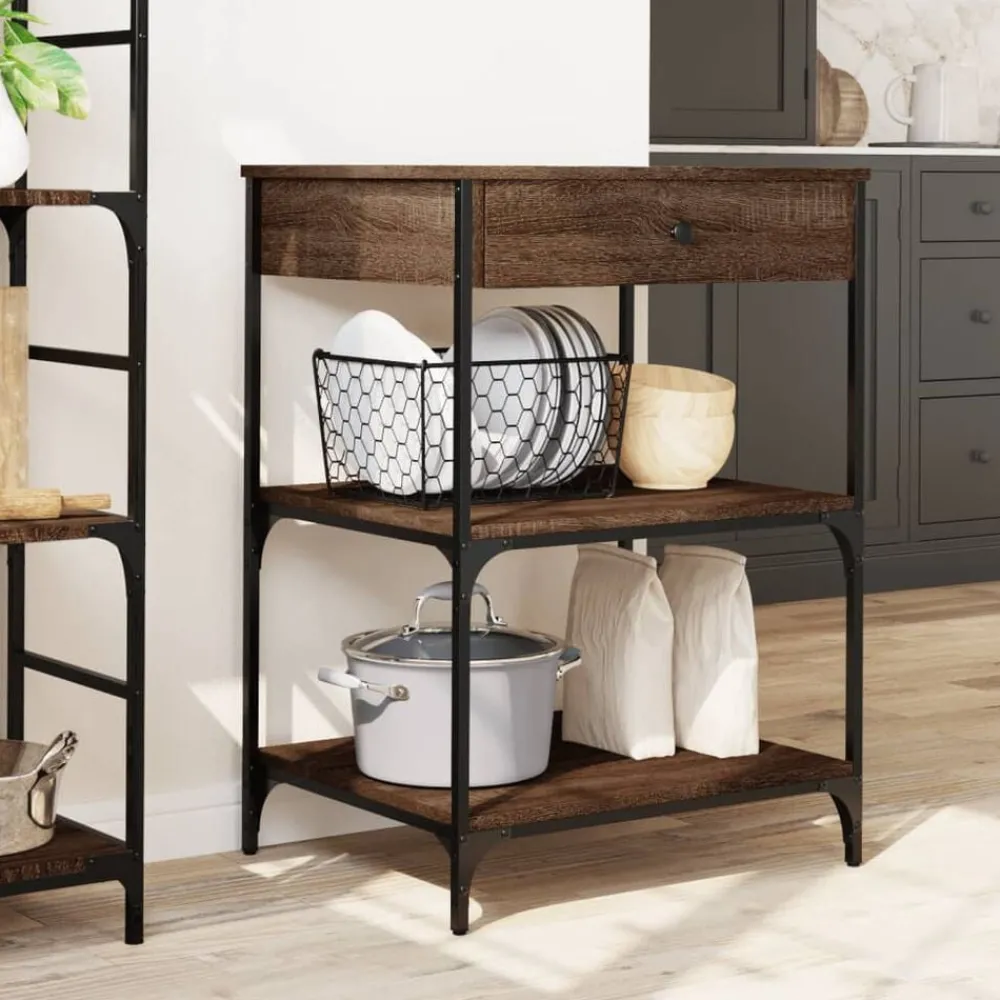Trolleys*vidaXL Keukentrolley 60x48x89,5 cm bewerkt hout ig bruin eikenkleur