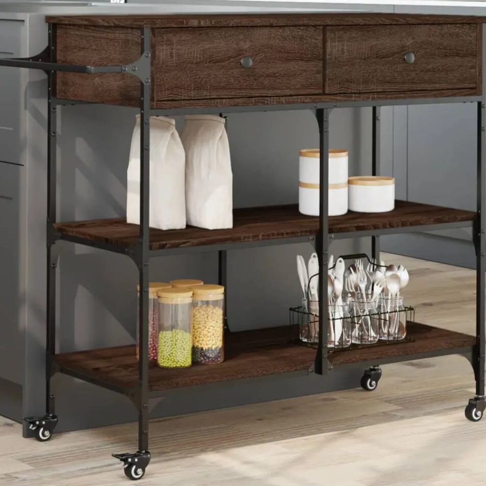 Trolleys*vidaXL Keukentrolley 105x42x95 cm bewerkt hout ig bruin eikenkleur