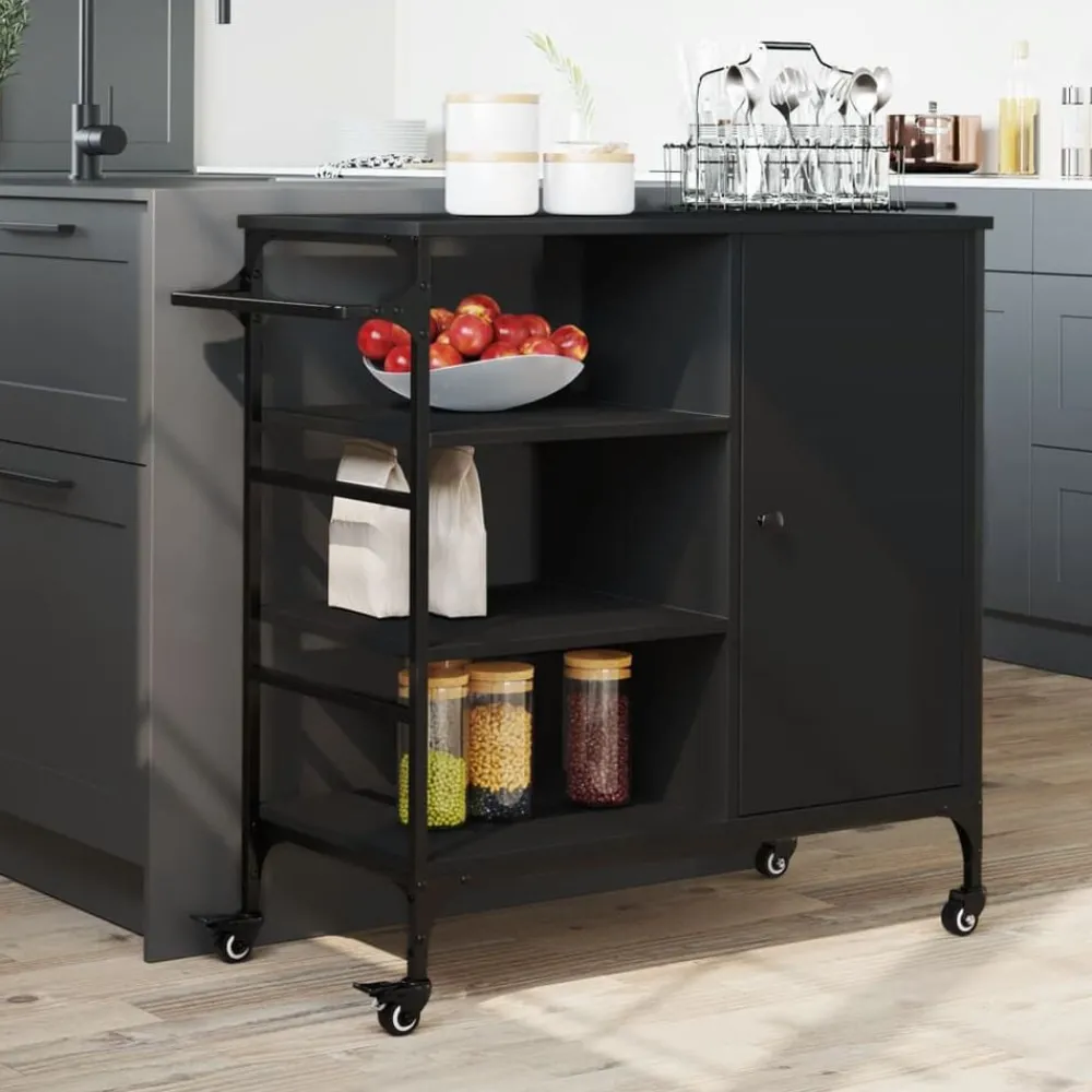 Trolleys*vidaXL Keukentrolley 87,5x38,5x84,5 cm bewerkt hout Zwart