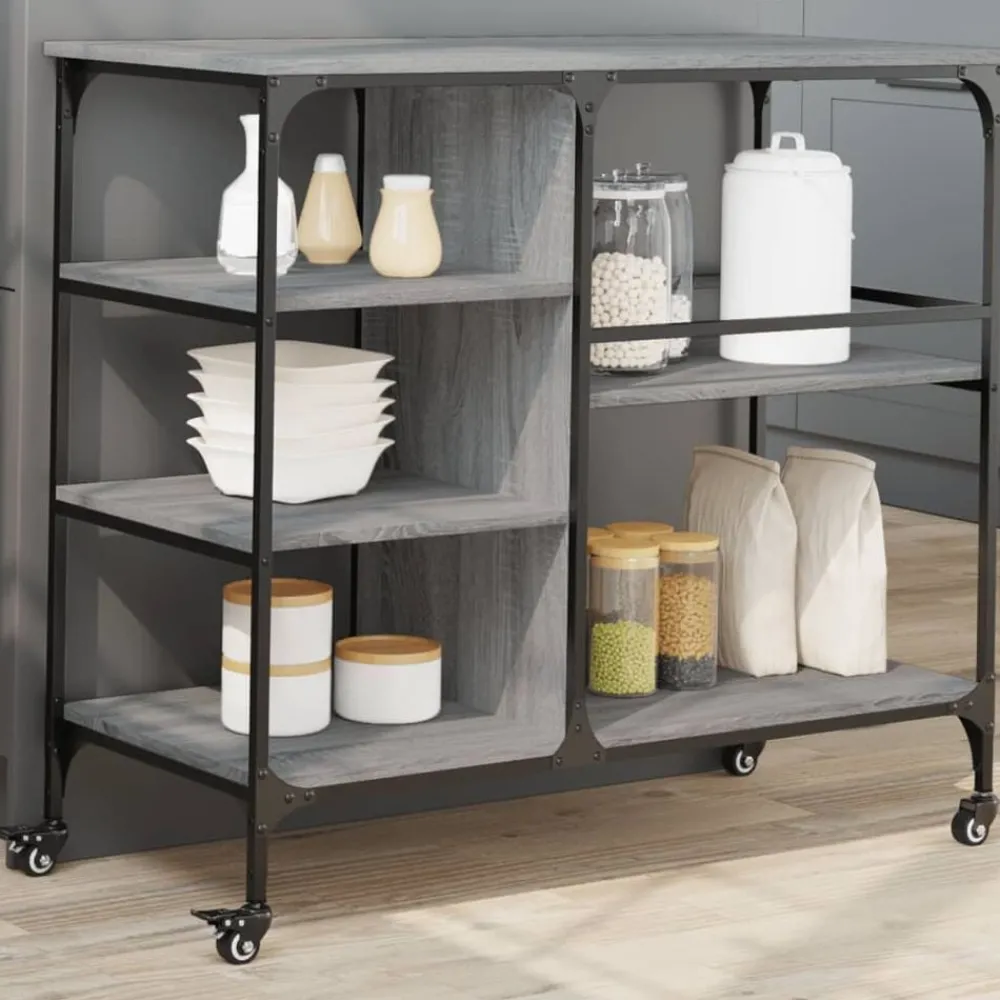 Trolleys*vidaXL Keukentrolley 100x45x89,5 cm bewerkt hout eiken Grijs sonoma