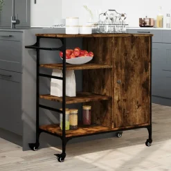 Trolleys*vidaXL Keukentrolley 87,5x38,5x84,5 cm bewerkt hout kleur Gerookt eiken