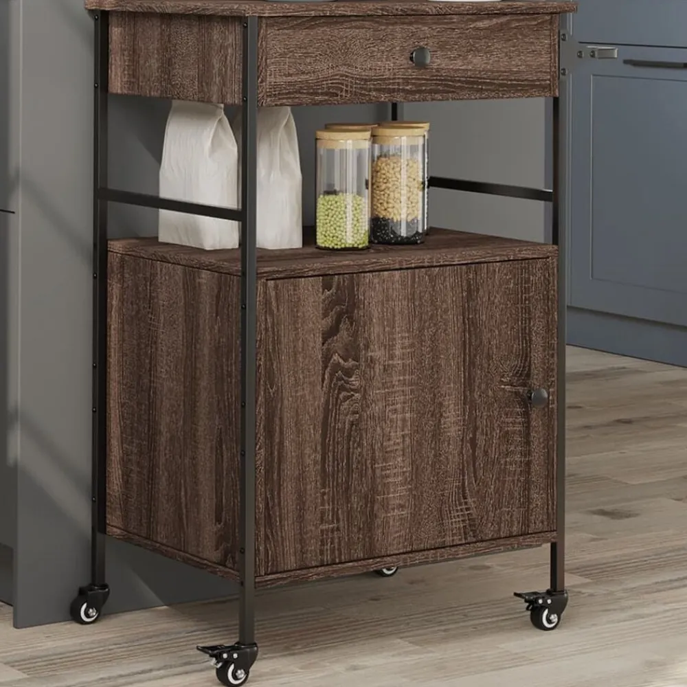 Trolleys*vidaXL Keukentrolley 56x43x89,5 cm bewerkt hout ig bruin eikenkleur