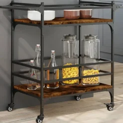 Trolleys*vidaXL Keukentrolley 82x40x78,5 cm bewerkt hout kleurig Gerookt eiken