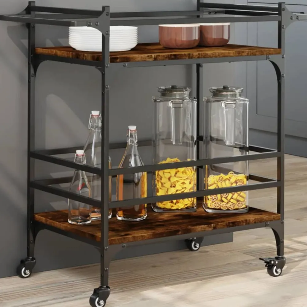 Trolleys*vidaXL Keukentrolley 82x40x78,5 cm bewerkt hout kleurig Gerookt eiken