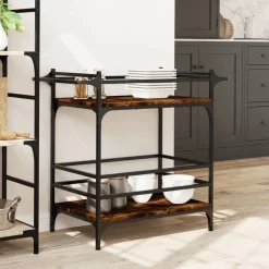 Trolleys*vidaXL Keukentrolley 82x40x78,5 cm bewerkt hout kleurig Gerookt eiken