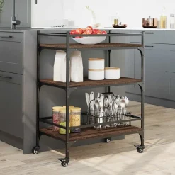 Trolleys*vidaXL Keukentrolley 65x40x86,5 cm bewerkt hout ig bruin eikenkleur