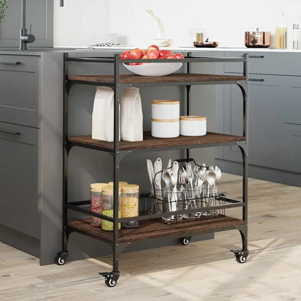 Trolleys*vidaXL Keukentrolley 65x40x86,5 cm bewerkt hout ig bruin eikenkleur