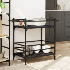 Trolleys*vidaXL Keukentrolley 82x40x78,5 cm bewerkt hout Zwart