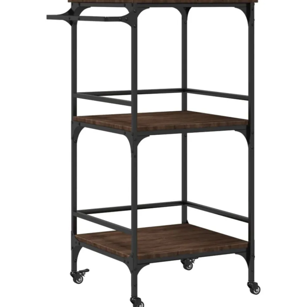 Trolleys*vidaXL Keukentrolley 60,5x50x105 cm bewerkt hout bruin eiken bruin eikenkleur