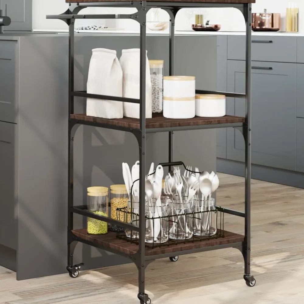 Trolleys*vidaXL Keukentrolley 60,5x50x105 cm bewerkt hout bruin eiken bruin eikenkleur