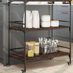 Trolleys*vidaXL Keukentrolley 100,5x50x105 cm bewerkt hout ig bruin eikenkleur