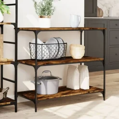 Trolleys*vidaXL Keukentrolley 102x50x95 cm bewerkt hout kleurig Gerookt eiken