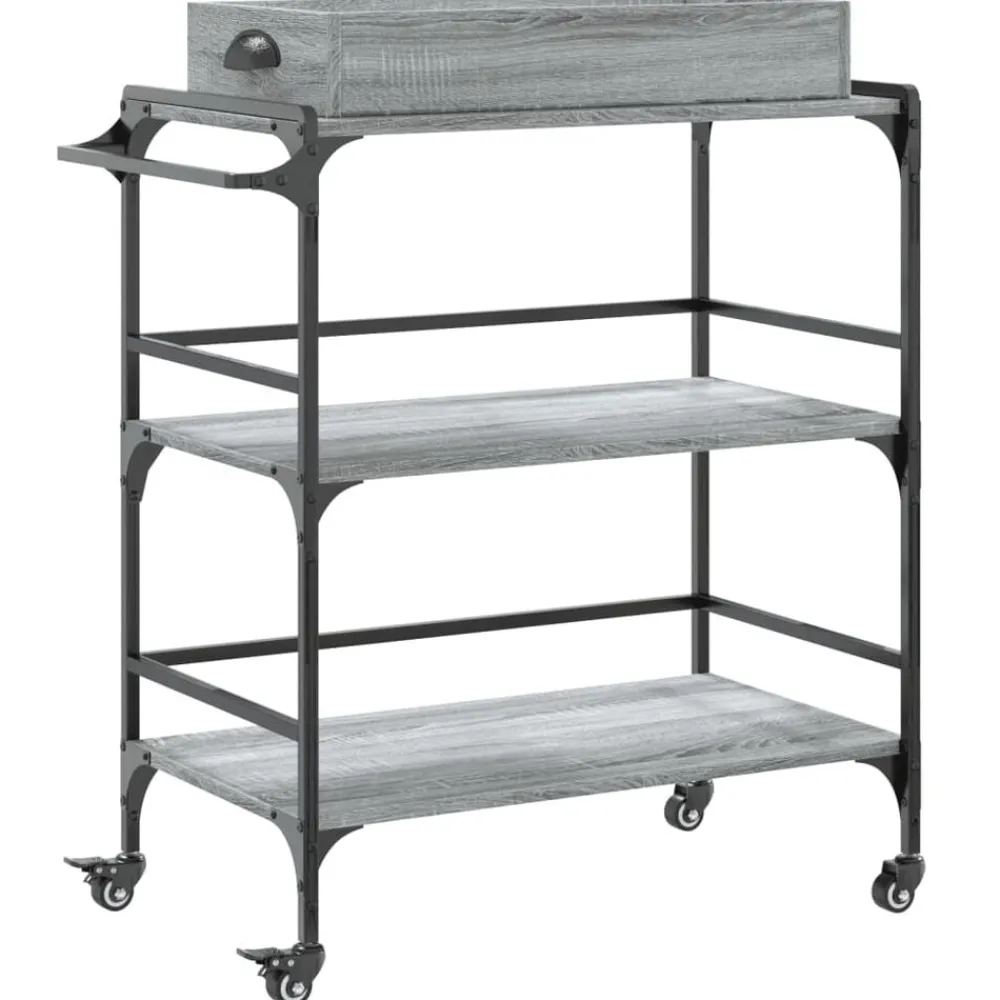 Trolleys*vidaXL Keukentrolley 81,5x41x92,5 cm bewerkt hout eiken Grijs sonoma