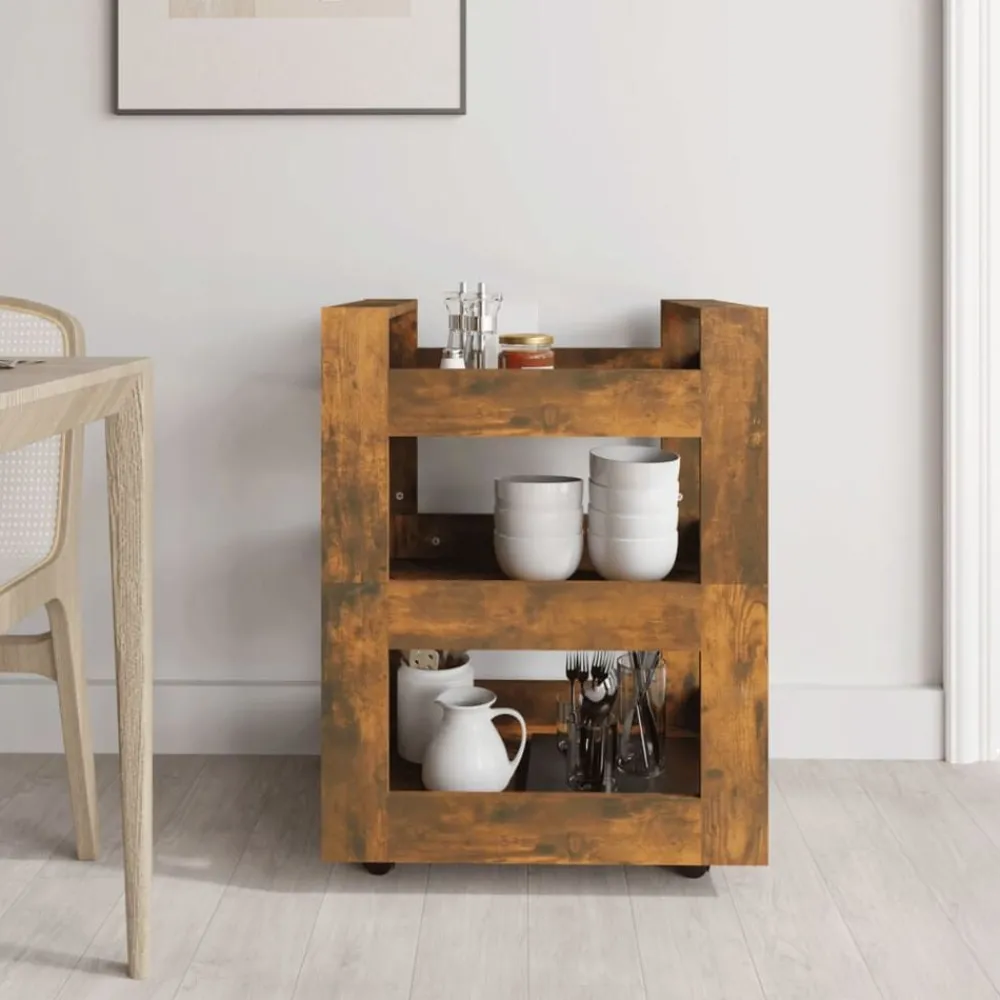 Trolleys*vidaXL Keukentrolley 60x45x80 cm bewerkt hout kleurig Gerookt eiken