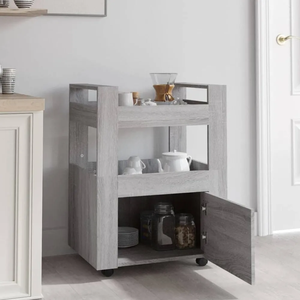Trolleys*vidaXL Keukentrolley 60x45x80cm bewerkt hout eikenkleurig Grijs sonoma