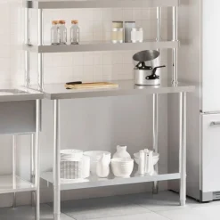 Keukenwerktafel met bovenschap 110x55x150 cm roestvrij staal>vidaXL Best