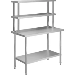 Keukenwerktafel met bovenschap 120x60x150 cm roestvrij staal>vidaXL Clearance