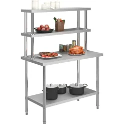 Keukenwerktafel met bovenschap 120x60x150 cm roestvrij staal>vidaXL Clearance