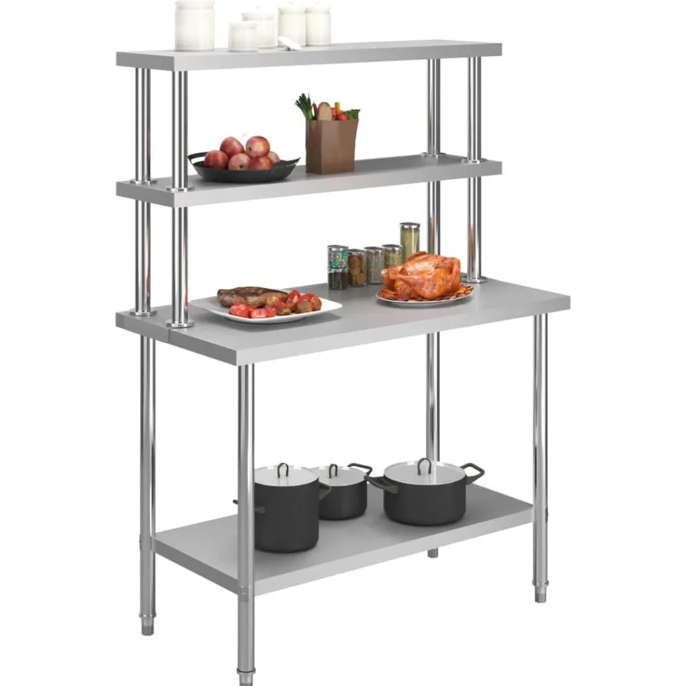 Keukenwerktafel met bovenschap 120x60x150 cm roestvrij staal>vidaXL Clearance