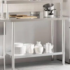 Catering & Horeca*vidaXL Keukenwerktafel met bovenschap 110x55x120 cm roestvrij staal