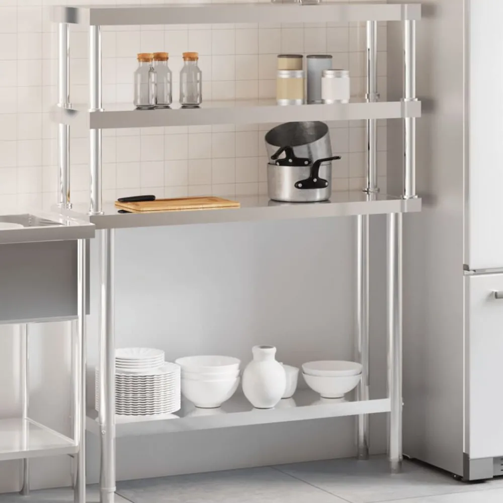 Keukenwerktafel met bovenschap 110x30x150 cm roestvrij staal>vidaXL