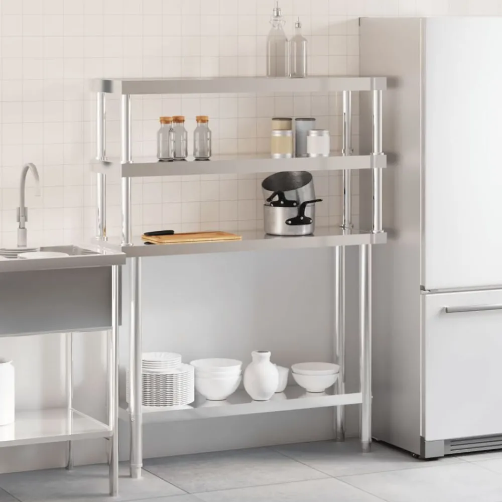 Keukenwerktafel met bovenschap 110x30x150 cm roestvrij staal>vidaXL