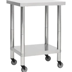 Keukenwerktafel met wielen 60x30x85 cm roestvrij staal>vidaXL Discount