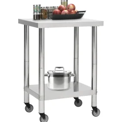Keukenwerktafel met wielen 60x30x85 cm roestvrij staal>vidaXL Discount