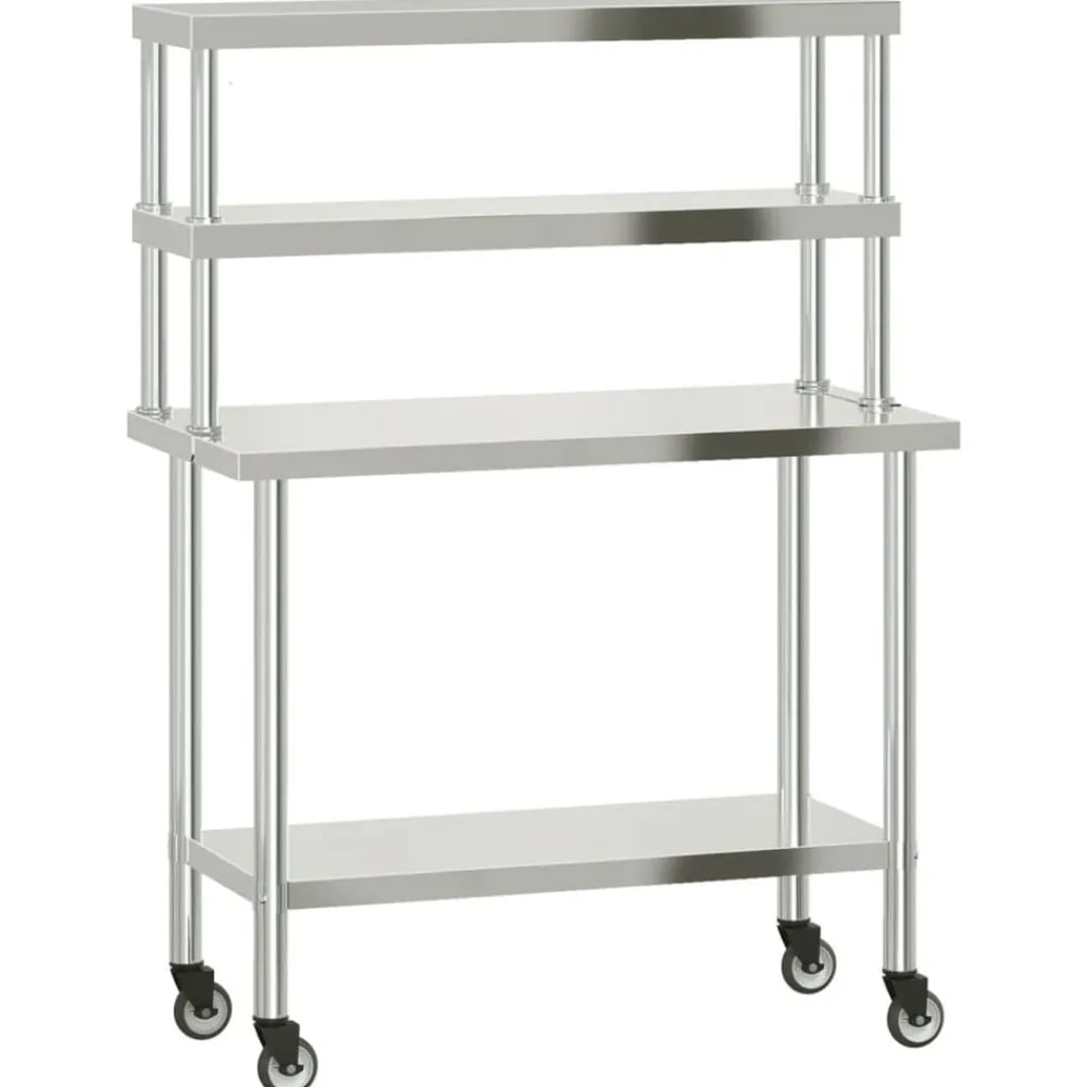 Keukenwerktafel met bovenschap 110x55x150 cm roestvrij staal>vidaXL Hot