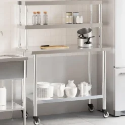 Keukenwerktafel met bovenschap 110x55x150 cm roestvrij staal>vidaXL Hot