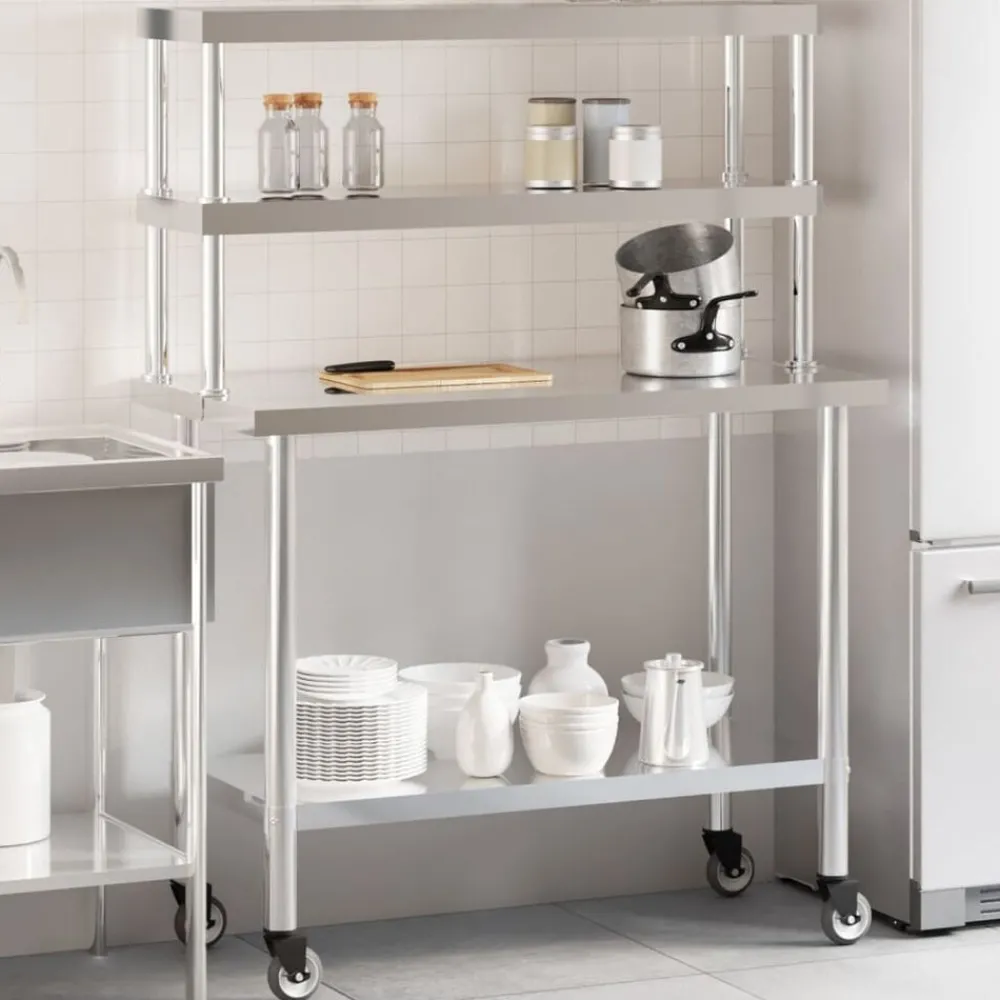 Keukenwerktafel met bovenschap 110x55x150 cm roestvrij staal>vidaXL Hot