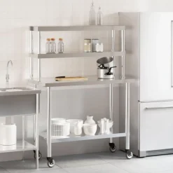 Keukenwerktafel met bovenschap 110x55x150 cm roestvrij staal><noscript><img width=