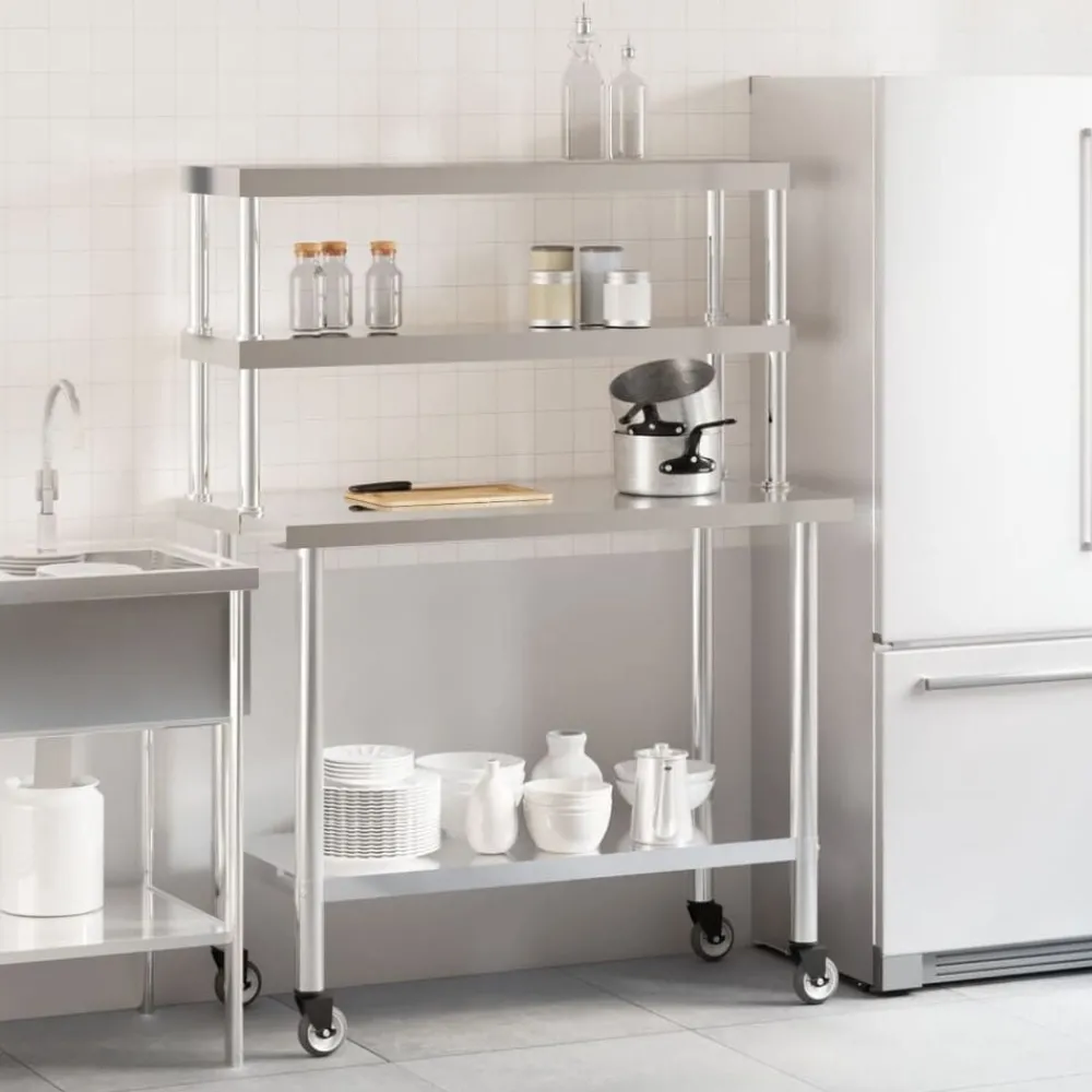 Keukenwerktafel met bovenschap 110x55x150 cm roestvrij staal>vidaXL Hot