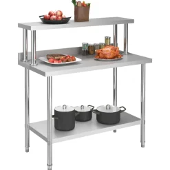 Keukenwerktafel met bovenschap 120x60x120 cm roestvrij staal>vidaXL Discount