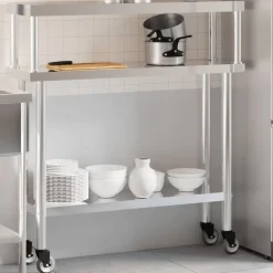 Keukenwerktafel met bovenschap 110x30x120 cm roestvrij staal>vidaXL Hot
