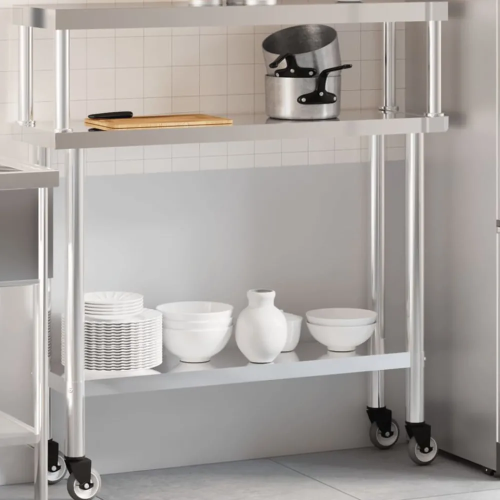 Keukenwerktafel met bovenschap 110x30x120 cm roestvrij staal>vidaXL Hot