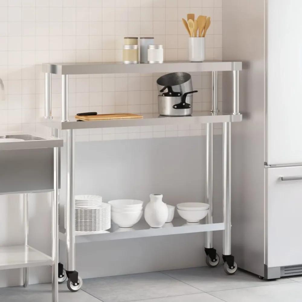 Keukenwerktafel met bovenschap 110x30x120 cm roestvrij staal>vidaXL Hot