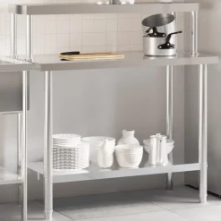 Keukenwerktafel met bovenschap 110x55x120 cm roestvrij staal>vidaXL