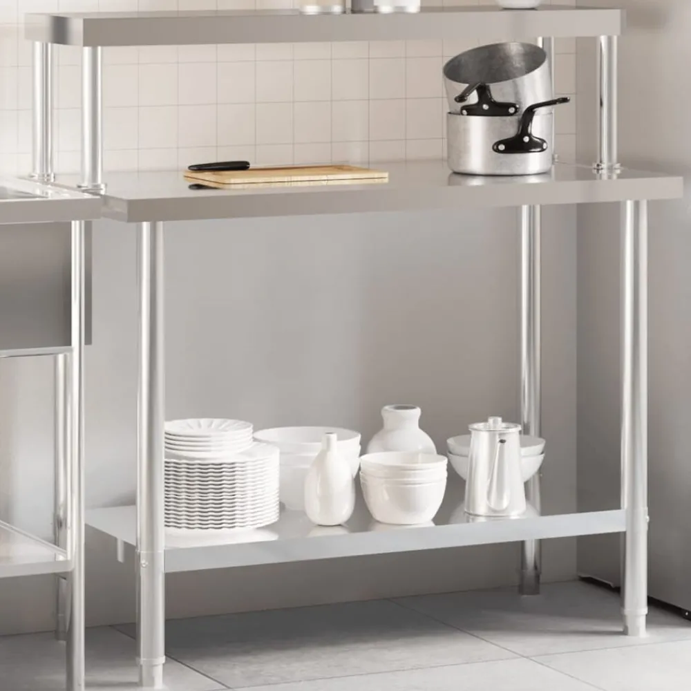 Keukenwerktafel met bovenschap 110x55x120 cm roestvrij staal>vidaXL