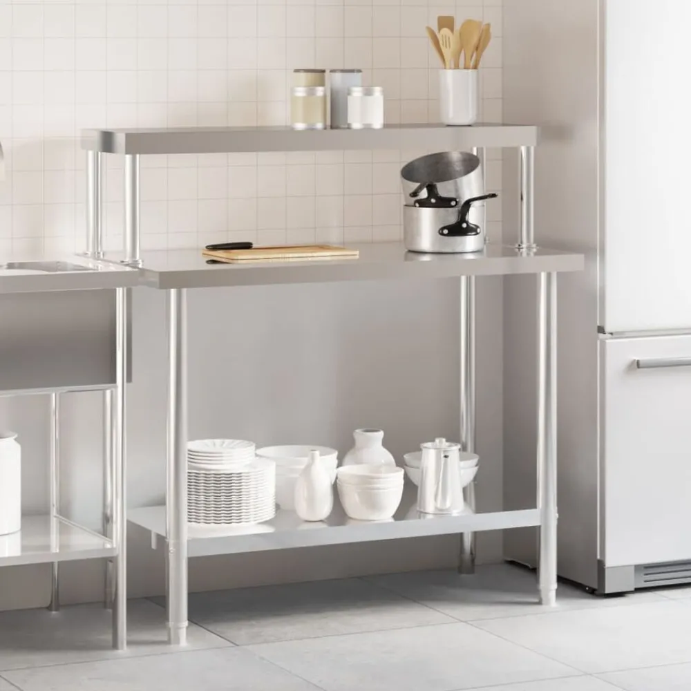 Keukenwerktafel met bovenschap 110x55x120 cm roestvrij staal>vidaXL
