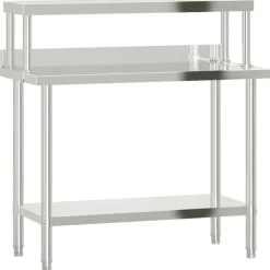 Keukenwerktafel met bovenschap 110x55x120 cm roestvrij staal>vidaXL Clearance