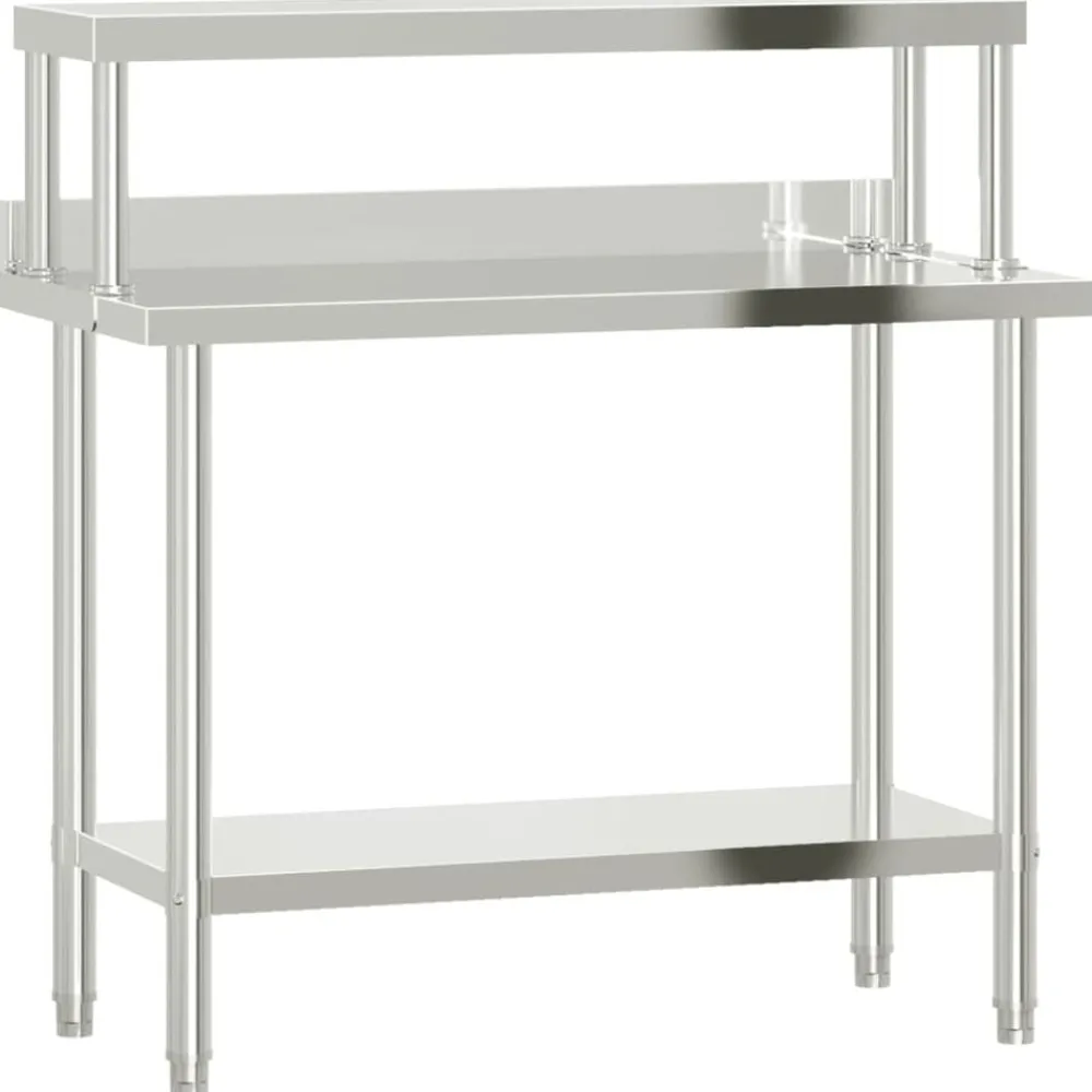 Keukenwerktafel met bovenschap 110x55x120 cm roestvrij staal>vidaXL Clearance