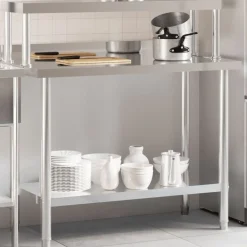 Keukenwerktafel met bovenschap 110x55x120 cm roestvrij staal>vidaXL Clearance