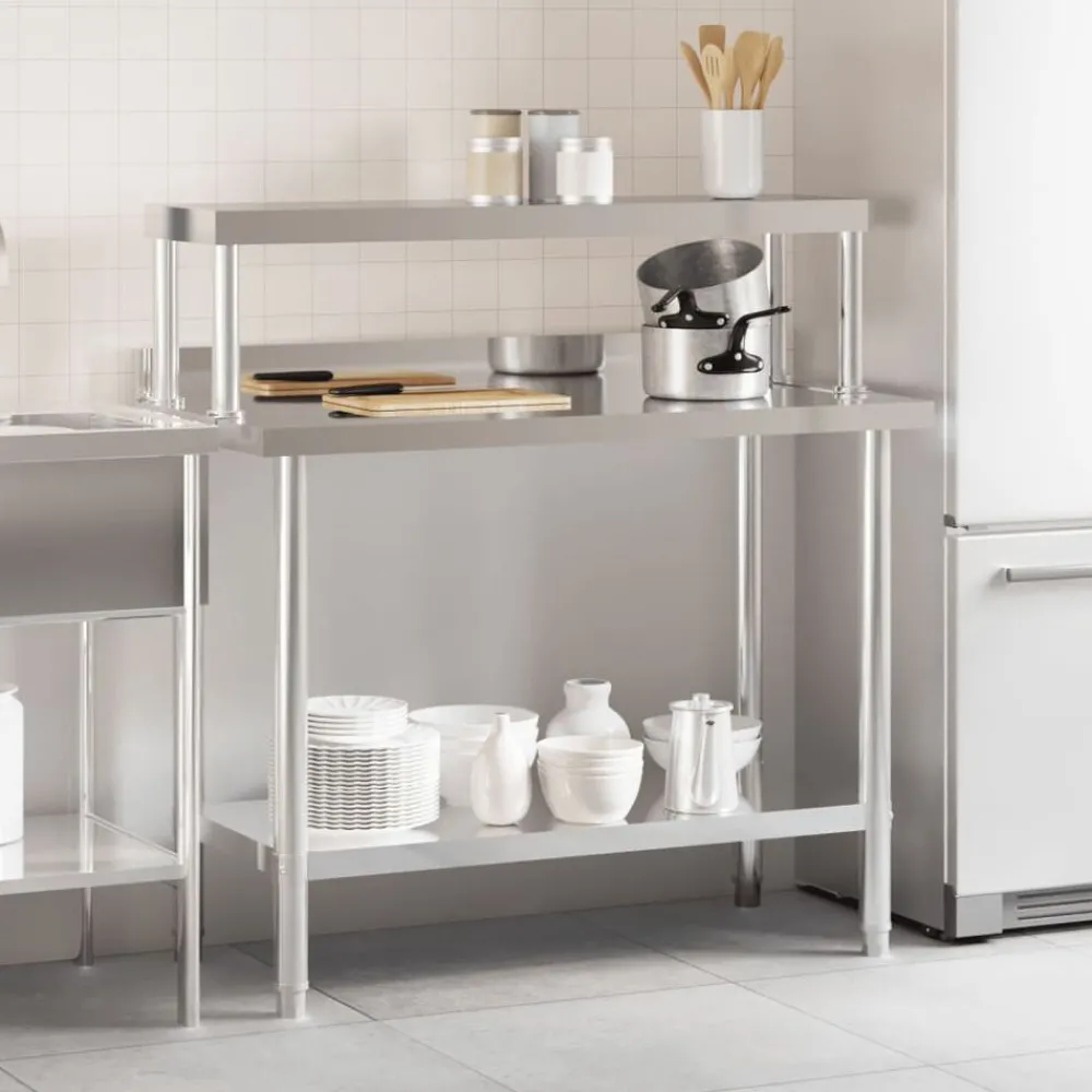 Keukenwerktafel met bovenschap 110x55x120 cm roestvrij staal>vidaXL Clearance