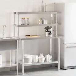Keukenwerktafel met bovenschap 110x55x150 cm roestvrij staal><noscript><img width=