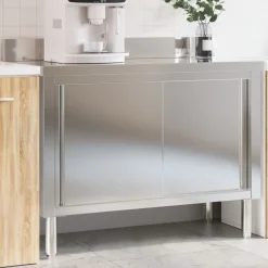 Catering & Horeca*vidaXL Keukenwerktafel met schuifdeuren roestvrijstaal