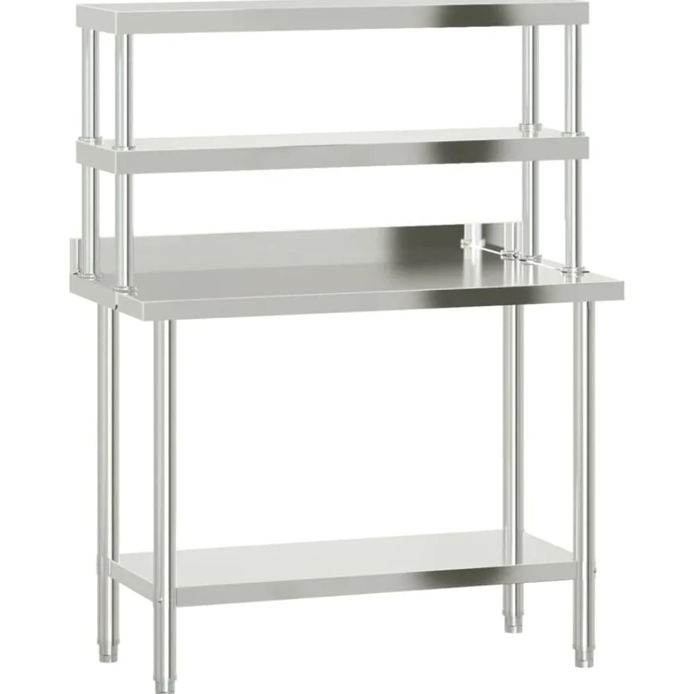 Keukenwerktafel met bovenschap 110x55x150 cm roestvrij staal>vidaXL Outlet